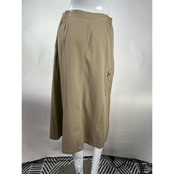 Original Ty Wear Womens A Line Skirt Khaki Tan Midi Pockets Petites 12P Vintage - Picture 2 of 12